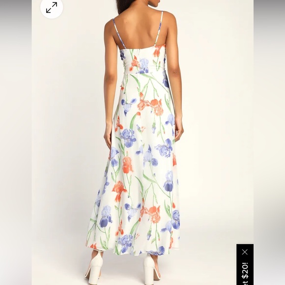 Lulus Elegant Bliss White Floral Print Ruffled Sleeveless Maxi Dress size l - Picture 4 of 7